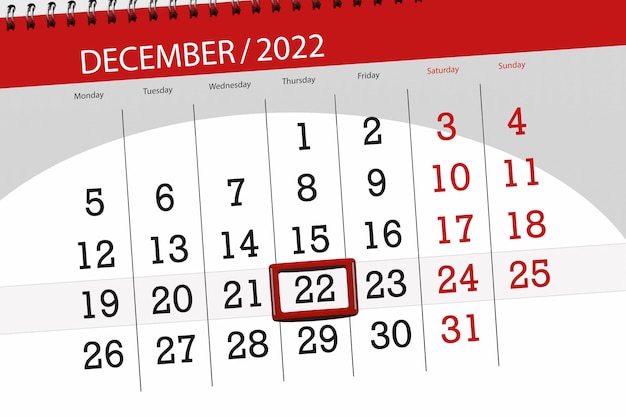 Calendario 2022 scadenza giorno mese organizzatore pagina data dicembre giovedì numero 22