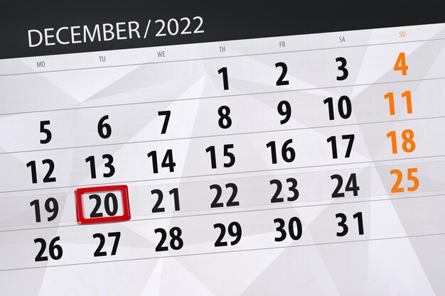 Calendario 2022 scadenza giorno mese organizzatore pagina data dicembre martedì numero 20