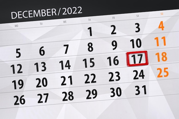 Calendario 2022 scadenza giorno mese organizzatore pagina data dicembre sabato numero 17