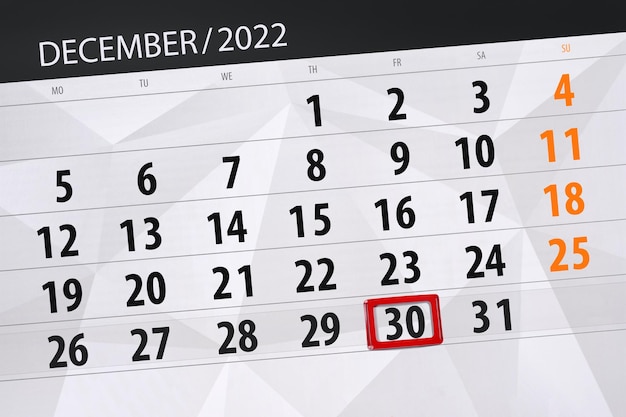 Calendario 2022 scadenza giorno mese organizzatore pagina data dicembre venerdì numero 30