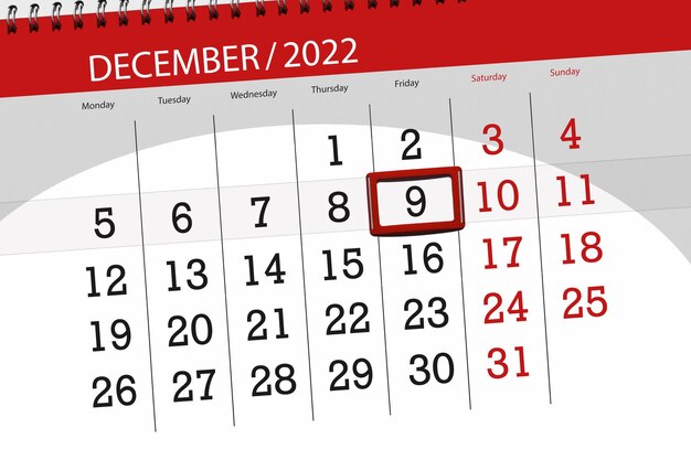 Calendario 2022 scadenza giorno mese organizzatore pagina data dicembre venerdì numero 9