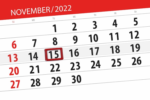 Calendario 2022 scadenza giorno mese organizzatore pagina data novembre martedì numero 15