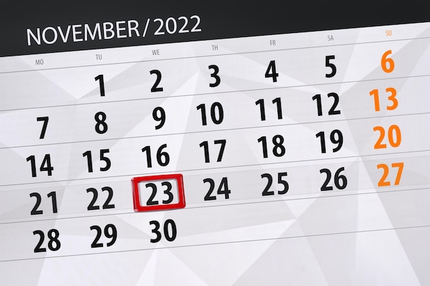 Calendario 2022 scadenza giorno mese organizzatore pagina data novembre mercoledì numero 23