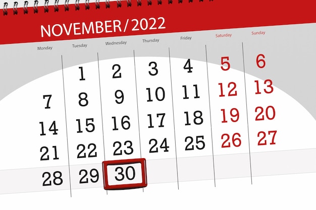 Calendario 2022 scadenza giorno mese organizzatore pagina data novembre mercoledì numero 30