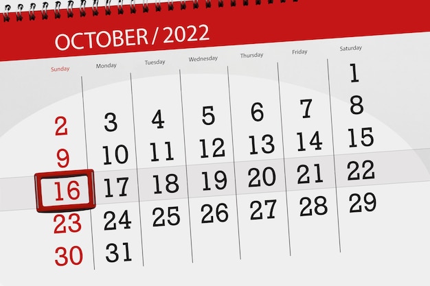 Calendario 2022 scadenza giorno mese organizzatore pagina data ottobre domenica numero 16