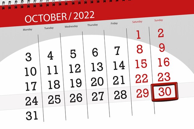 Calendario 2022 scadenza giorno mese organizzatore pagina data ottobre domenica numero 30