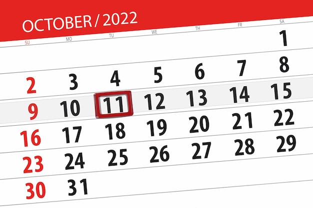 Calendario 2022 scadenza giorno mese organizzatore pagina data ottobre martedì numero 11