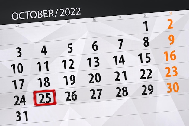 Calendario 2022 scadenza giorno mese organizzatore pagina data ottobre martedì numero 25