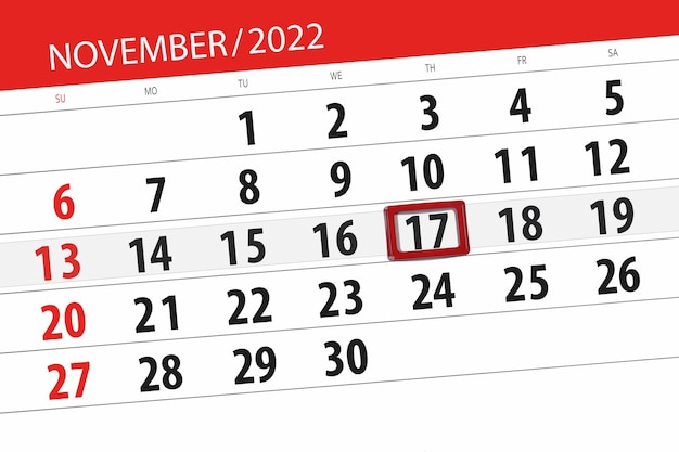 Calendario 2022 scadenza giorno mese pagina organizzatore data novembre giovedì numero 17