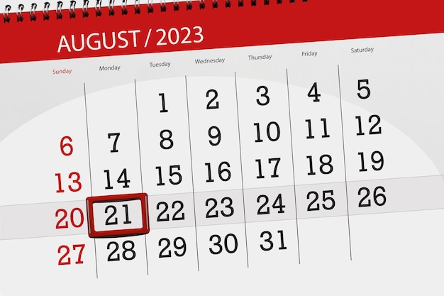Calendario 2023 scadenza giorno mese pagina organizzatore data agosto lunedì numero 21