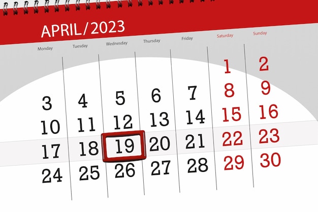 Calendario 2023 scadenza giorno mese pagina organizzatore data aprile mercoledì numero 19