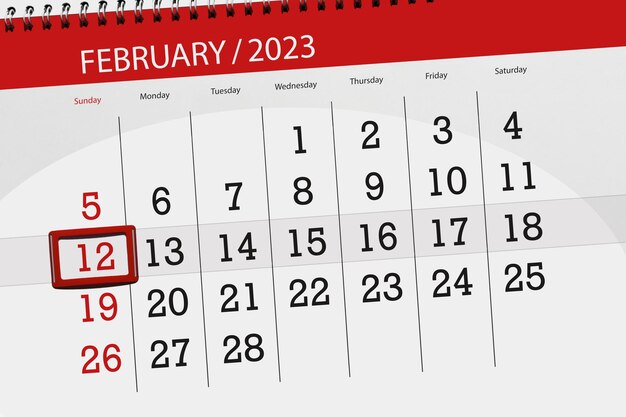 Calendario 2023 scadenza giorno mese pagina organizzatore data febbraio domenica numero 12