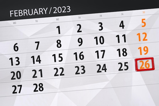 Calendario 2023 scadenza giorno mese pagina organizzatore data febbraio domenica numero 26