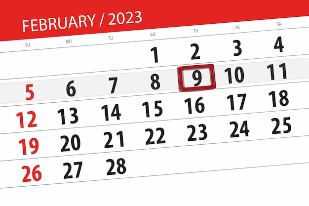 Calendario 2023 scadenza giorno mese pagina organizzatore data febbraio giovedì numero 9