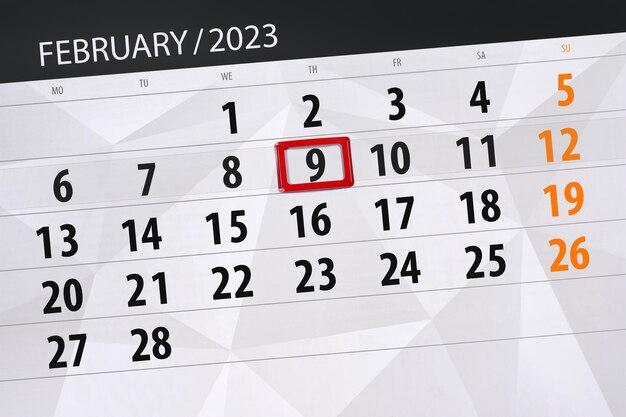 Calendario 2023 scadenza giorno mese pagina organizzatore data febbraio giovedì numero 9