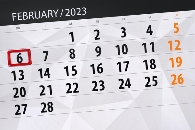 Calendario 2023 scadenza giorno mese pagina organizzatore data febbraio lunedì numero 6
