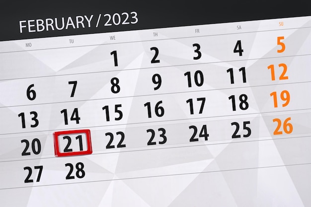 Calendario 2023 scadenza giorno mese pagina organizzatore data febbraio martedì numero 21