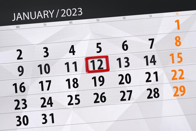 Calendario 2023 scadenza giorno mese pagina organizzatore data gennaio giovedì numero 12