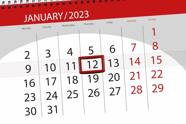 Calendario 2023 scadenza giorno mese pagina organizzatore data gennaio giovedì numero 12