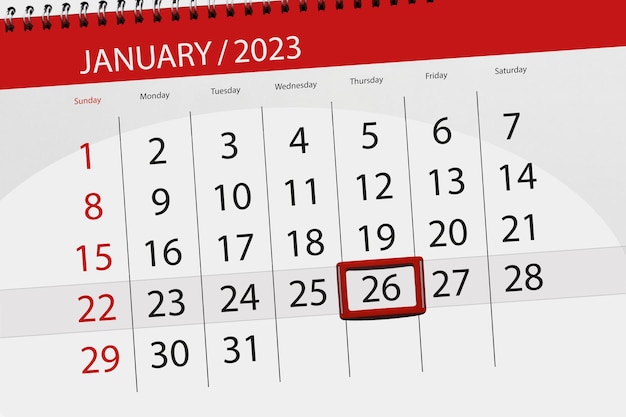 Calendario 2023 scadenza giorno mese pagina organizzatore data gennaio giovedì numero 26