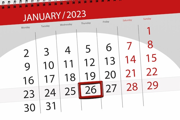 Calendario 2023 scadenza giorno mese pagina organizzatore data gennaio giovedì numero 26