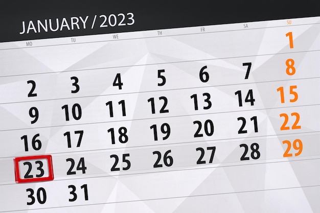 Calendario 2023 scadenza giorno mese pagina organizzatore data gennaio lunedì numero 23