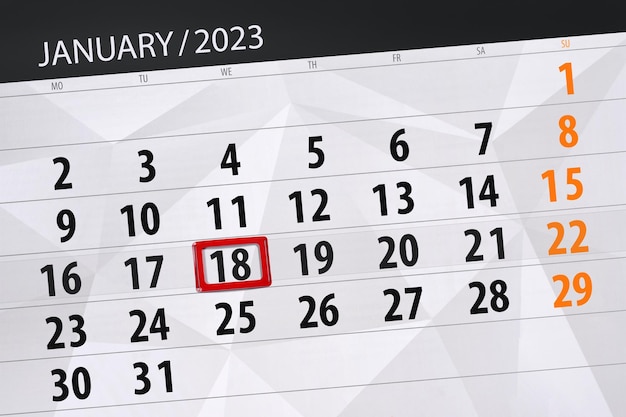 Calendario 2023 scadenza giorno mese pagina organizzatore data gennaio mercoledì numero 18