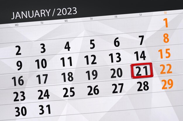 Calendario 2023 scadenza giorno mese pagina organizzatore data gennaio sabato numero 21