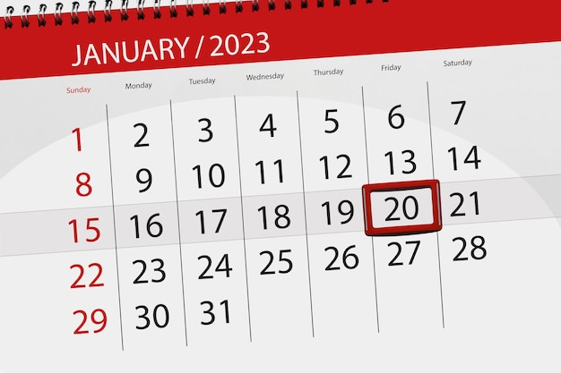 Calendario 2023 scadenza giorno mese pagina organizzatore data gennaio venerdì numero 20