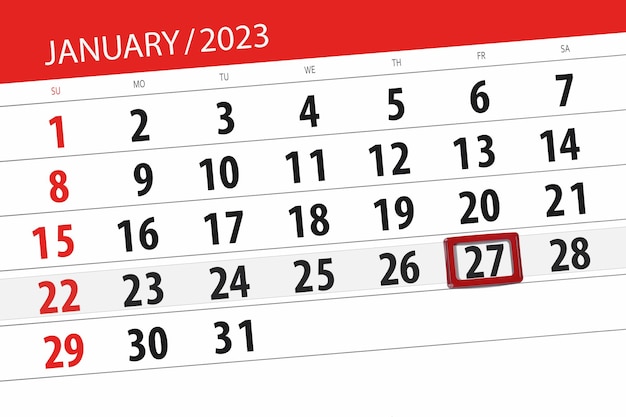 Calendario 2023 scadenza giorno mese pagina organizzatore data gennaio venerdì numero 27