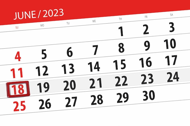 Calendario 2023 scadenza giorno mese pagina organizzatore data giugno domenica numero 18