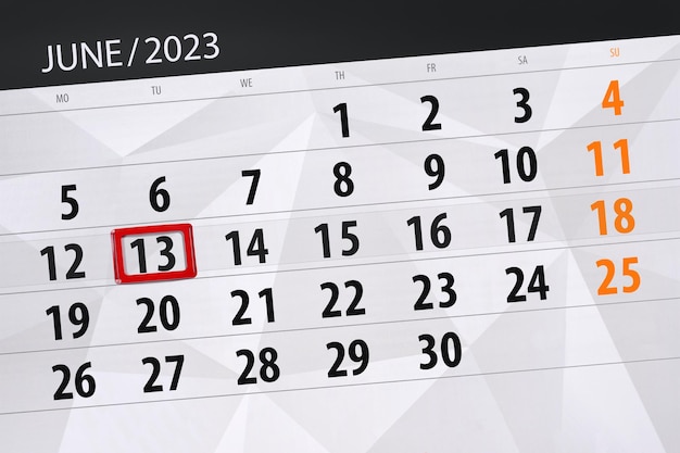 Calendario 2023 scadenza giorno mese pagina organizzatore data giugno martedì numero 13