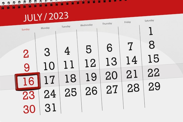 Calendario 2023 scadenza giorno mese pagina organizzatore data luglio domenica numero 16