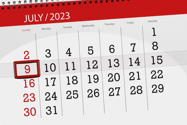 Calendario 2023 scadenza giorno mese pagina organizzatore data luglio domenica numero 9