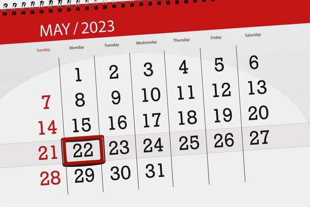 Calendario 2023 scadenza giorno mese pagina organizzatore data maggio lunedì numero 22