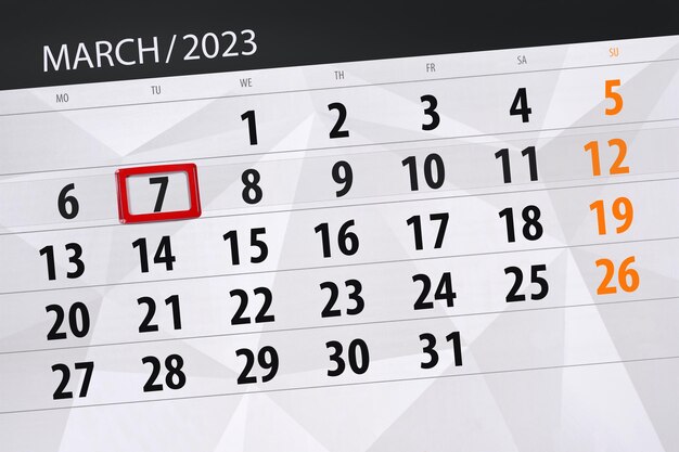 Calendario 2023 scadenza giorno mese pagina organizzatore data marzo martedì numero 7