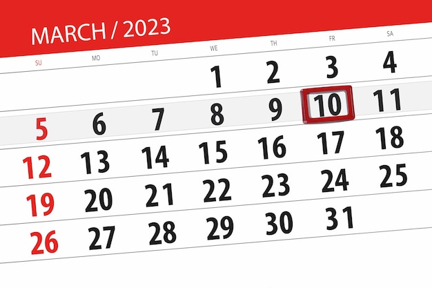 Calendario 2023 scadenza giorno mese pagina organizzatore data marzo venerdì numero 10