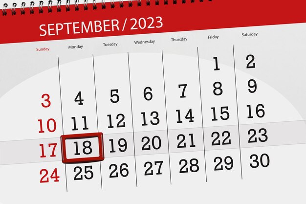 Calendario 2023 scadenza giorno mese pagina organizzatore data settembre lunedì numero 18