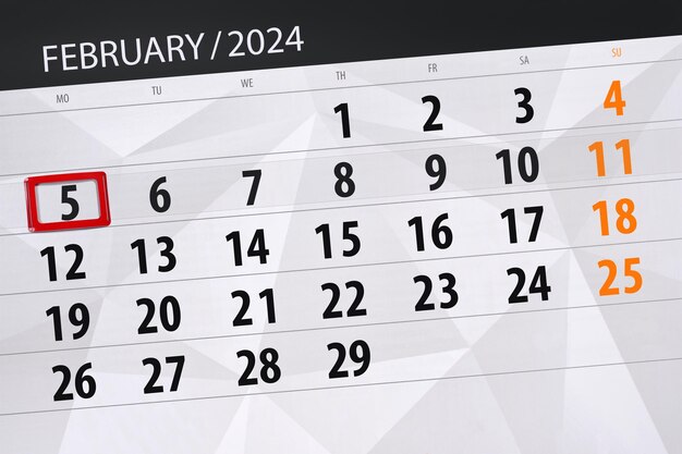 Calendario 2024 scadenza giorno mese pagina organizzatore data febbraio lunedì numero 5