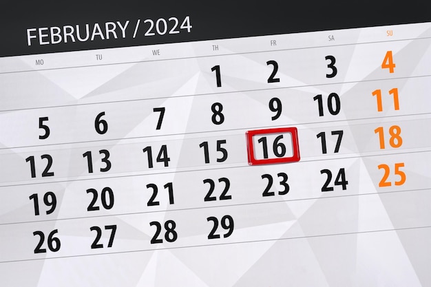 Calendario 2024 scadenza giorno mese pagina organizzatore data febbraio venerdì numero 16