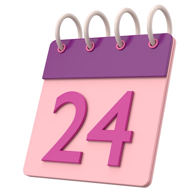Calendario 3D Giorno 24 Ventiquattresimo giorno del mese Illustrazione 3D