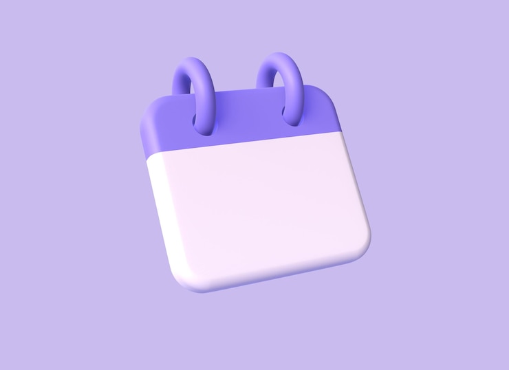 Foto calendario 3d in stile cartone animato il concetto di pianificazione e promemoria sotto forma di notifiche di casi o riunioni illustrazione isolata su sfondo viola rendering 3d