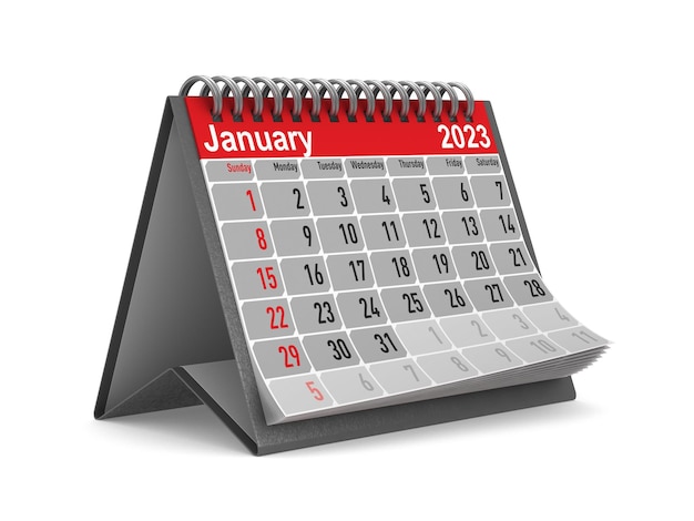 Calendario anno 2023 per gennaio illustrazione 3D isolata