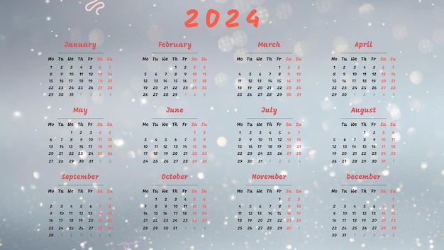 Calendario annuale del 2024 Bellissimo design stampabile