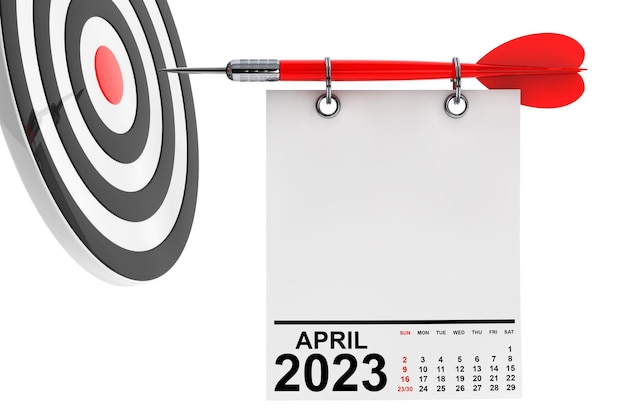 Calendario aprile 2023 su carta per appunti vuota con spazio libero per il rendering 3d del design