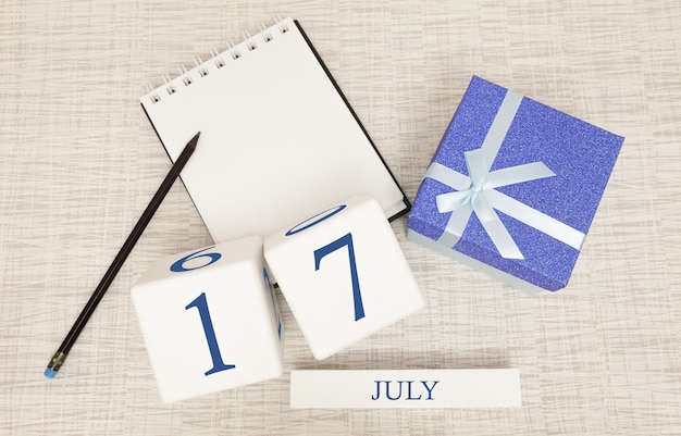 Calendario con testo blu e numeri alla moda per il 17 luglio