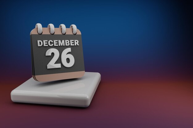 Calendario da scrivania in piedi nero e rosso con la data 26 dicembre Design moderno con el dorato
