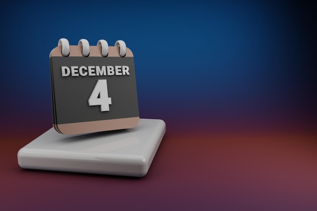 Calendario da scrivania in piedi nero e rosso con la data 4 dicembre Design moderno con ele dorato