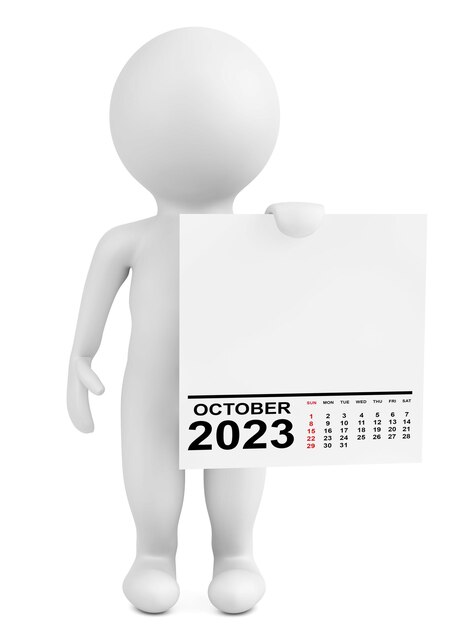 Calendario della tenuta dei caratteri ottobre 2023 anno su sfondo bianco rendering 3d