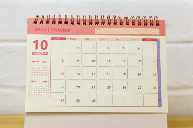 Calendario desktop per la pianificazione per ottobre 2023